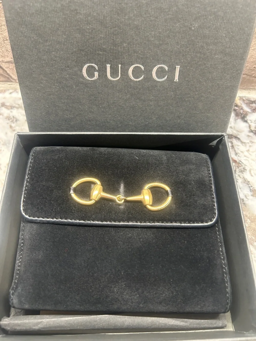 Gucci Black Suede Wallet with Gold Horsebit Hardware incl box and COA - Picture 3 of 11